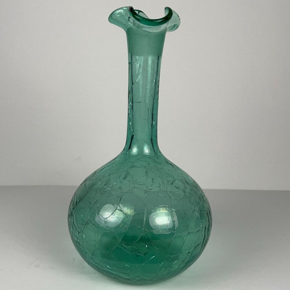 Vintage Blenko #37 Sea Green Crackle Glass Decanter Round Base Rough Pontil MCM - Picture 10 of 11